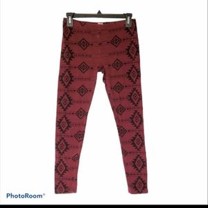 Pink Rose Boho Red Tribal Aztec Cotton Leggings